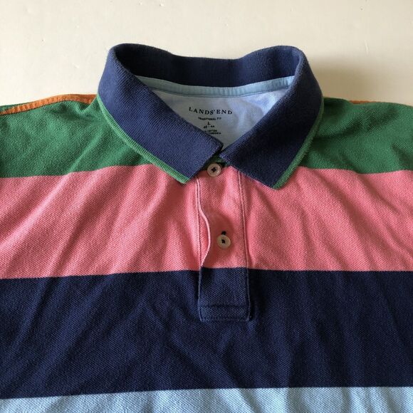 Lands End Mens Collared Short Sleeve Polo Shirt Multicolor Striped Size Large - Picture 8 of 13